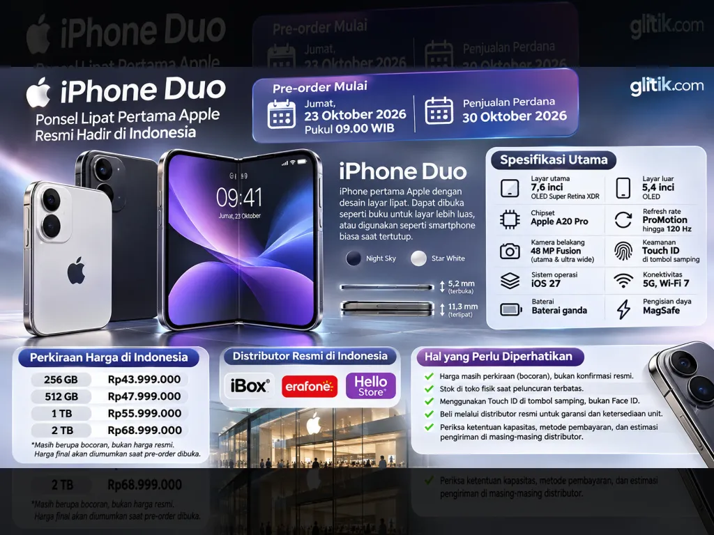 Preorder iPhone Duo di Indonesia Dibuka 23 Oktober 2026 Pukul 09.00 WIB: Harga Perkiraan, Spesifikasi, dan Jadwal Jual 30 Oktober}
